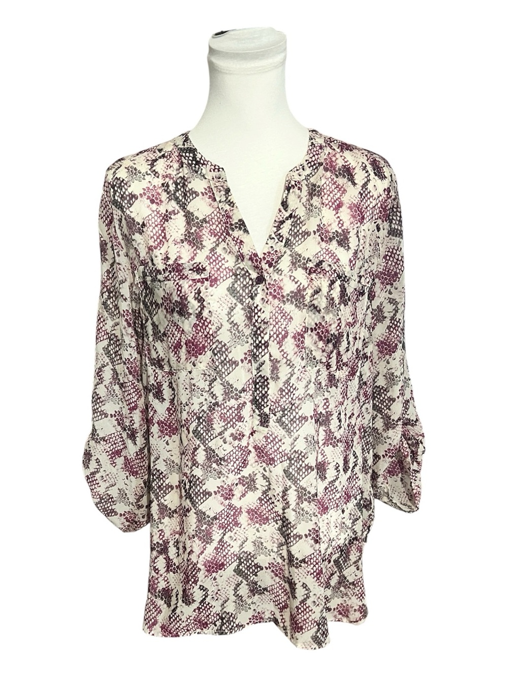 Apt. 9 Cream Tunic with Plum and Gray Snake Print